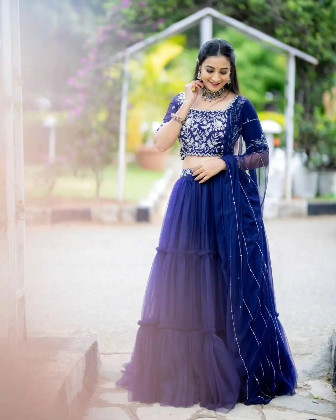 ETV Actress Bhanu Sri in Beautiful Blue Lehenga Choli